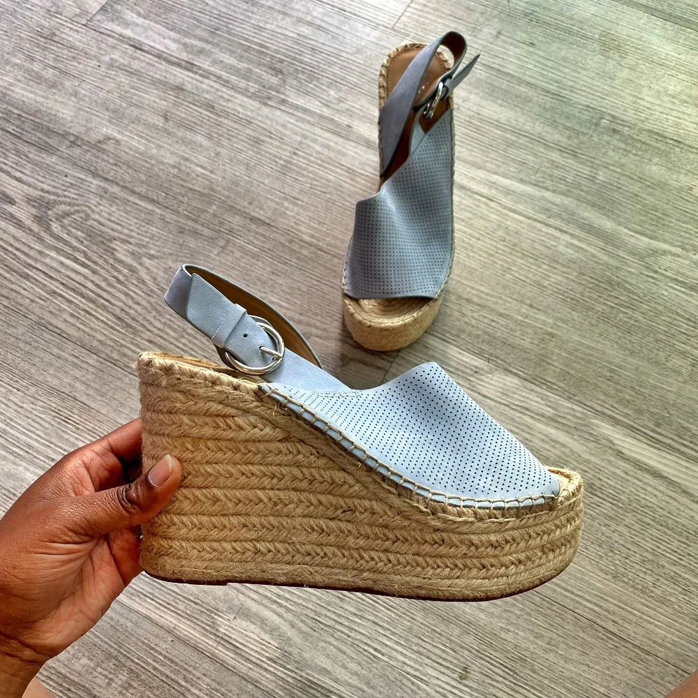 Blue Suede Espadrille Wedge Sandals Resortwear Beachy Vacation 8.5